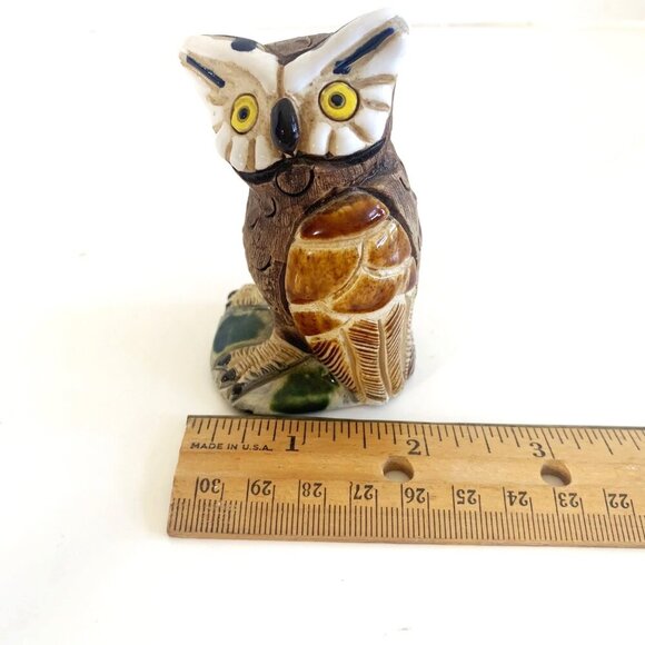 Cute Ceramic Hand Painted and Carved Owl Figurine Marked 3” Tall - Picture 7 of 9